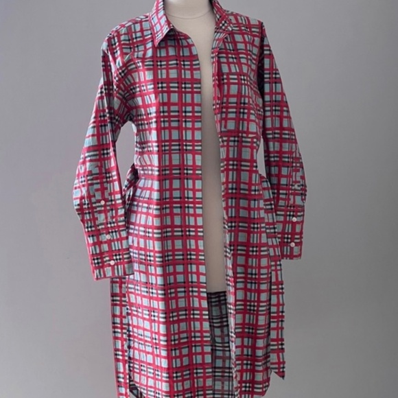 Burberry Red Blue Tartan Plaid Check Tie-Waist Shirt Dress - Picture 6 of 13